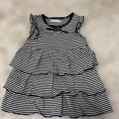 BeBe ブラック・ホワイトストライプ ワンピース 100