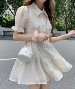 フレンチスリーブ　ティアードミニワンピース