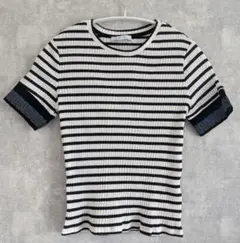 ZARA ストライプ刺繍入り半袖Tシャツのサムネイル