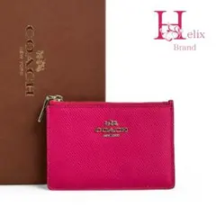 【美品】コーチ　カードケース　レザー　ピンク　パスケース　財布　定期入れ