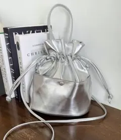 フェイクレザー巾着バッグ(シルバーver.)