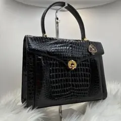【人気】JRA 認定 クロコダイル ハンドバッグ シャイニング センター取り 黒