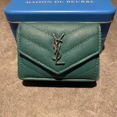イブサンローラン　三つ折り財布　グリーン