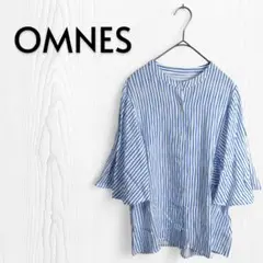 OMNES ブラウス ブルーストライプ フレアスリーブ レーヨン素材 Fサイズ