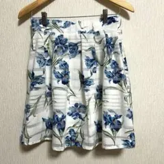 スカート Mサイズ Lも◎ 花柄 白 青 ミニ フレアスカート ひざ丈