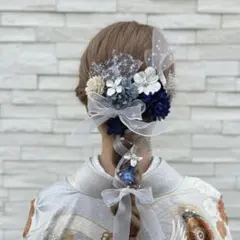 a4 ヘッドドレス～リボン髪飾りブルーシルバー卒業式 入学式 袴 振袖 七五三