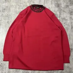 最終価格vintage上質メリノウール100% レトロ ニット 赤 バイカラー