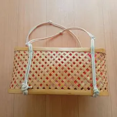 かごバッグ 浴衣バッグ　竹かご　赤　巾着