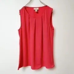 US古着LOFTノースリーブブラウス　カットソーレッド赤　タック【S】