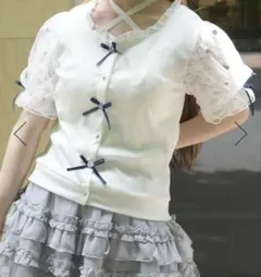 【新品】axes femme ローズ×リボンカットカーデ トップス カーディガンのサムネイル