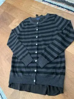 SHIPS♡シップス☆ ブラック✖️グレーストライプカーディガン　新品　ウール