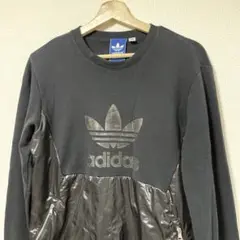 adidas アディダスナイロン切替トレーナー Mサイズ 古着 ブラック 中古