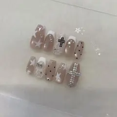 ネイルチップオーダー ワンホン 韓国 マグネット クロス ドット 星 フレンチ