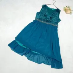 a2165【ニッセン】ベロアドッキングシフォンワンピース 花柄レース フレア