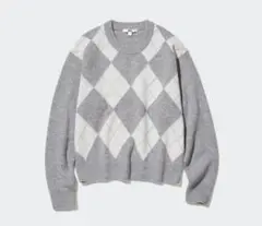 プレミアムラムクルーネックセーター アーガイル柄 Lサイズ