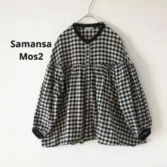 SM2★ギンガムチェックギャザー切替ブラウス ボリューム袖 黒キナリ ゆったりF