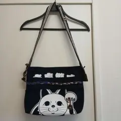 猫イラストのハンドメイド　ショルダーバッグ　濃紺