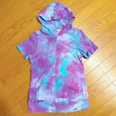 タイダイ柄 半袖パーカー マルチカラー ジップアップ フード付きコットン