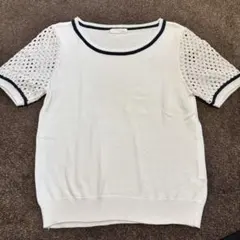 ホワイト レーススリーブ 半袖Tシャツ M
