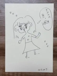 手描きオリジナルポストカード 無表情ちゃん。 No.007 きぶんは魚。
