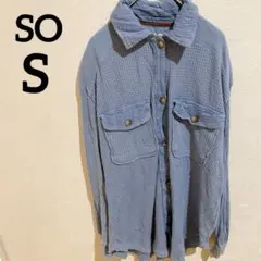 【US古着】SO 異素材切替 ワッフル リブ シャツジャケット くすみブルー S
