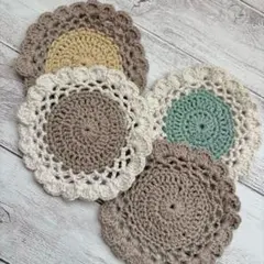 ハンドメイド かぎ針編みコースター 4枚セット