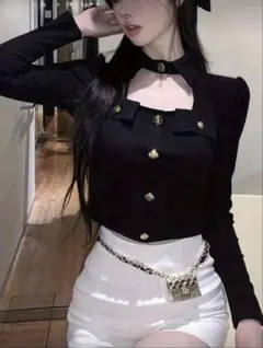 SHEIN 長袖トップス ブラック 249809930のサムネイル