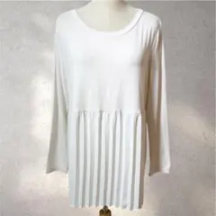 【アースミュージック＆エコロジー】チュニック/異素材/白/クールネック/長袖