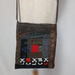 着物リメイク　大島紬や絣パッチワークミニショルダーバッグ　(スマホショルダー）