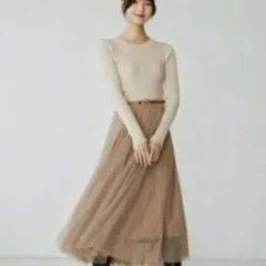 【新品タグ付き】チュールドッキングリブニットワンピース