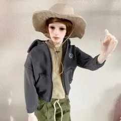 BJD4/1ドール服★濃グレーオープンジッパーフーディ