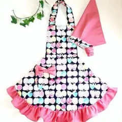姫エプロン 水彩ちょうちょ黒 ３点セット 110-130