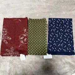 和柄生地の3点セット 赤 カーキ　紺 綿100%