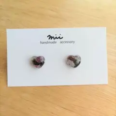 No.382 天然石 トルマリン 小ぶり ハート ピアス レジン ステンレス