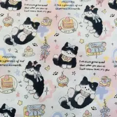 ❣️可愛いリボン猫&デザート柄 綿100%シーチング生地　110x100cm