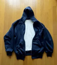 USA製 裏サーマル フルジップパーカー ネイビー アクリル表地 肉厚 L 相当