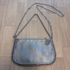 シルバー 合成皮革 ハンドメイド ショルダーバッグ　チェーン