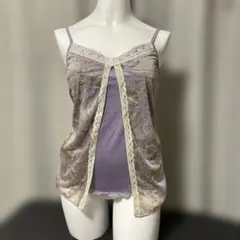 Y2K古着キャミソール ペイズリー レース付き パープル 薄紫