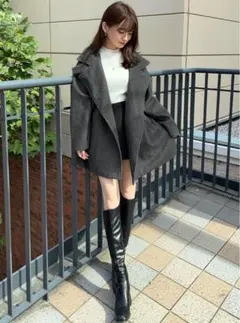 ダークグレー ベルト付きロングコート