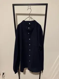 【未使用に近い】ザダファーオブセントジョージ ノーカラー リブ袖シャツ M 紺のサムネイル