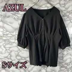 AZUL ブラック Vネック シャツ Sサイズ アズール プリーツチュニック