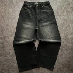 美品 RegenGlanz ワイドバギー ブラックデニム オーバー ヒゲ 黒 L