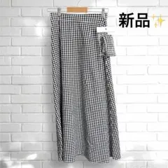 【新品・極美品】any SiS ギンガムチェック ロングスカート リボン付 M