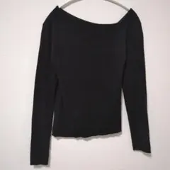 アシンメトリー ネック　リブニット　M　黒　シンプルデザイン　無地