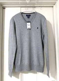 1万8千円百貨店購入ポロラルフローレンニットセーターVネックグレー灰色綿100%
