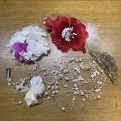 結婚式　成人式　前撮り　ヘッド　ティアラ　派手　髪飾り　4点セット♡