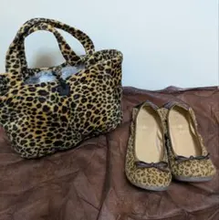ヒョウ柄バレエシューズとバッグセット