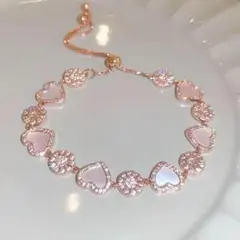 BK1 シェルハートブレスレット　ピンク　調節可能　ゴールド　18K パール