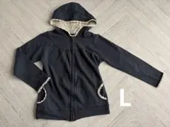 Lサイズ　ネイビー　レース　パーカー　フード付き