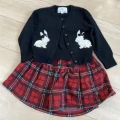 組曲　KUMIKYOKU ウサギ刺繍 カーディガン & チェックスカート SS